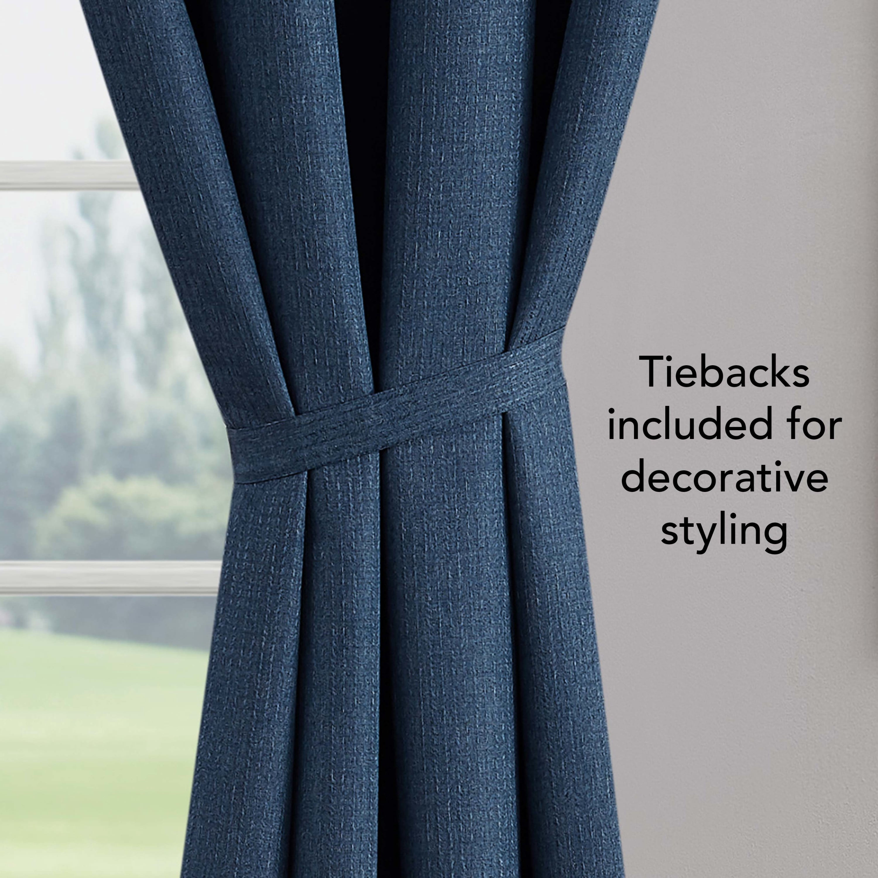 Chyna Blackout Window Curtain Panels with Tiebacks, Grommet, Blue, 50" x 108"