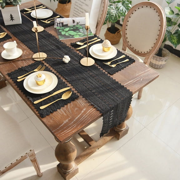 TEHAUX French Style Decorative Black Table Mats 2-Pack Non- Placemats for Dining Table