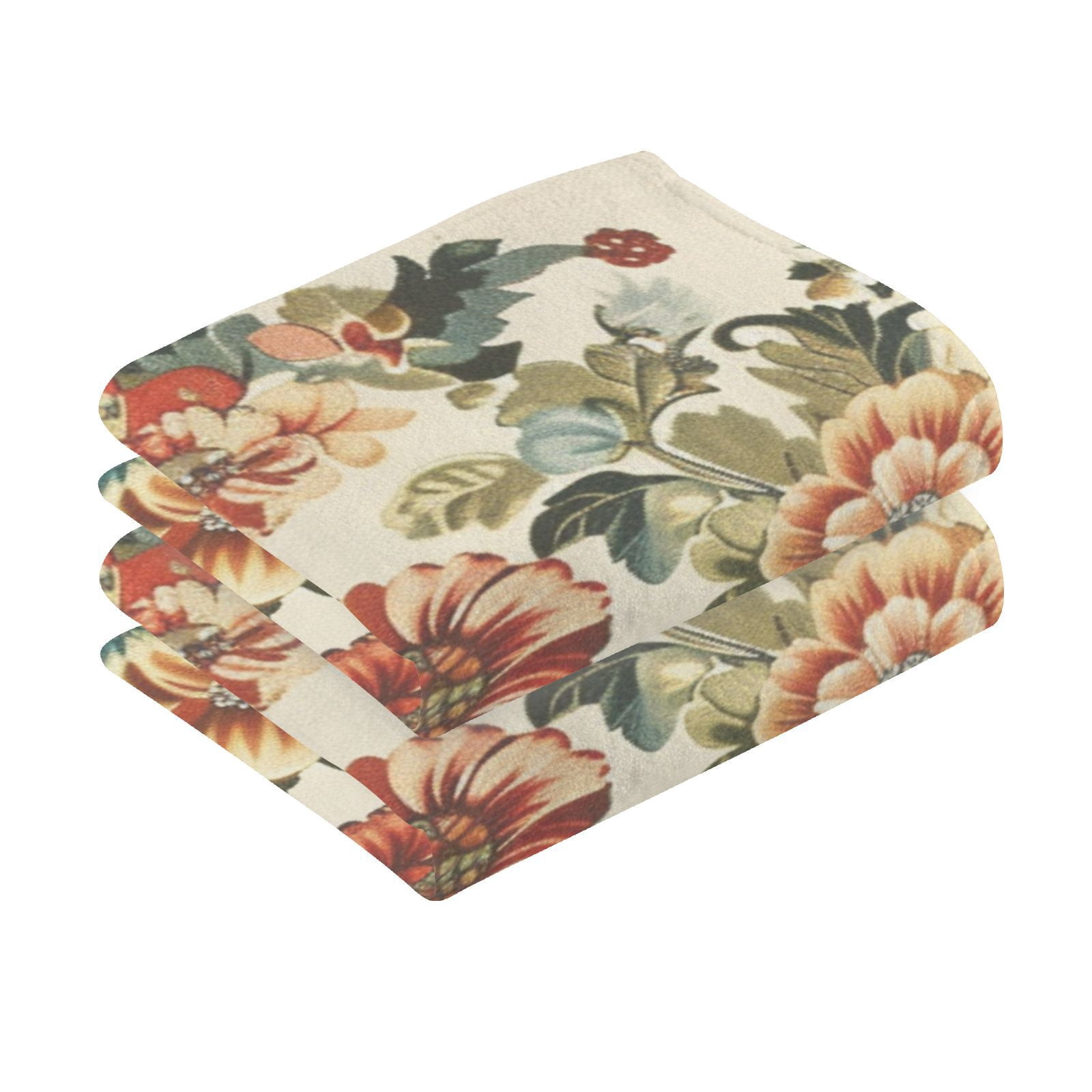 Vintage Medallion Floral Flowers Hand Towels Cotton Bath Towels Large Face Towels Absorbent for Bathroom 2 Packs