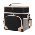 thumbnail image 2 of Insulated Picnic Cooler Bag, Black Lunch Bag, Dual Compartment Picnic Tote Bag, Lunch Bag with Shoulder Strap, Waterproof Reusable Soft Cooler, 10X10X7 Inch Oxford Square Bag with, 2 of 7