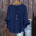 thumbnail image 2 of mihongmao Summer White Button Down Shirt Women Cotton Shirts Linen Tshirts Button Down Shirts Women's 3/4 Lace Sleeve V-neck Button Casual Print Loose Navy 3X, 2 of 9