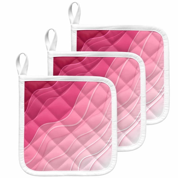 Valentines Pink Ombre Pot Holders for Kitchen Heatproof Potholder, 3 Pack Modern Geometric Abstract Aesthetic Cream Hot Pads Multipurpose Oven Pads Cloth Potholders Trivet for Cooking Baking