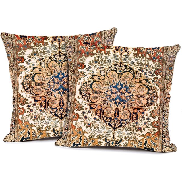 2Pcs Ethnic Pattern Boho Pillow Cover 18x18 Inch Southwest Farmhouse Pillow Cover Home Decor Cotton Linen Throw Pillow Case Cushion Cover for Sofa Couch