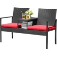 thumbnail image 1 of WLXIANG Patio Conversation Sets Outdoor Loveseat with Built-in Table & Cushions Wicker Patio Furniture Porch Chairs Bench for Lawn, Backyard, Balcony (Red), 1 of 8
