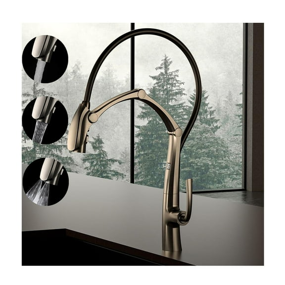 Kitchen Faucets with Pull Down Sprayer, Pull Out Kitchen Faucet, Single Handle Kitchen Sink Faucets with Magnetic Docking Spray Head, Kitchen Sink Faucet, Brass Faucet for Kitchen Sink (Grey)