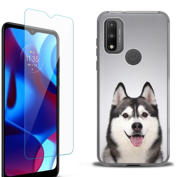 Slim-Fit Fashion Phone Case for Motorola Moto G Pure, with Tempered Glass Screen Protector, by OneToughShield ® - Husky Face