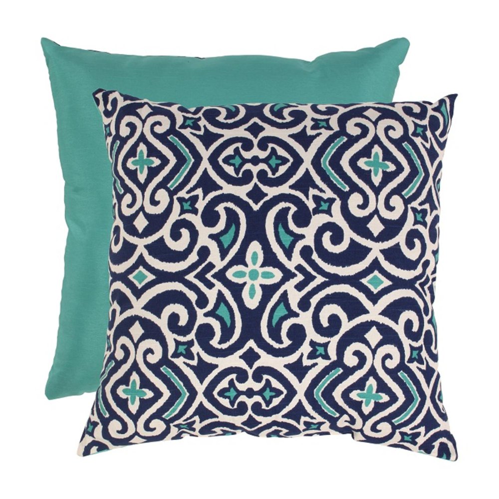 EcoFriendly Dark and Light Blue Damask Pattern Square Throw Pillow 18