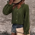 thumbnail image 4 of Pompotops Mode Femmes Couleur Unie Décontracté Col en V Chemises à Manches Longues Blouses Tops Liquidation, 4 of 4