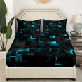 thumbnail image 3 of YST Teal And Black Bedding Sets Full,Neon Turquoise Geometric Check Bed Sheets Stereoscopic Abstract Plaid Grid Sheet Set Geometry Square Fitted Sheet + Flat Sheet + 2 Pillow Cases, 3 of 5
