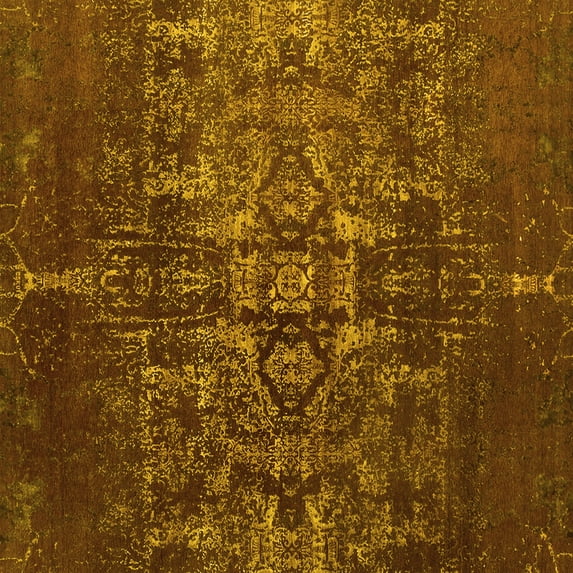 Ahgly Company Indoor Square Oriental Yellow Industrial Area Rugs, 8' Square