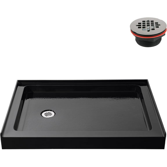 Streamline GB-2509-40-BL 48 in. x 36 in. Alcove Acrylic Shower Base in Glossy Black With Left Drain, Drain Included