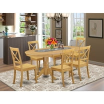 Dining Table Set 7 Piece - Urban Oasis Oak Finish Table & 6 Chairs - Wood Seat Dinette Set