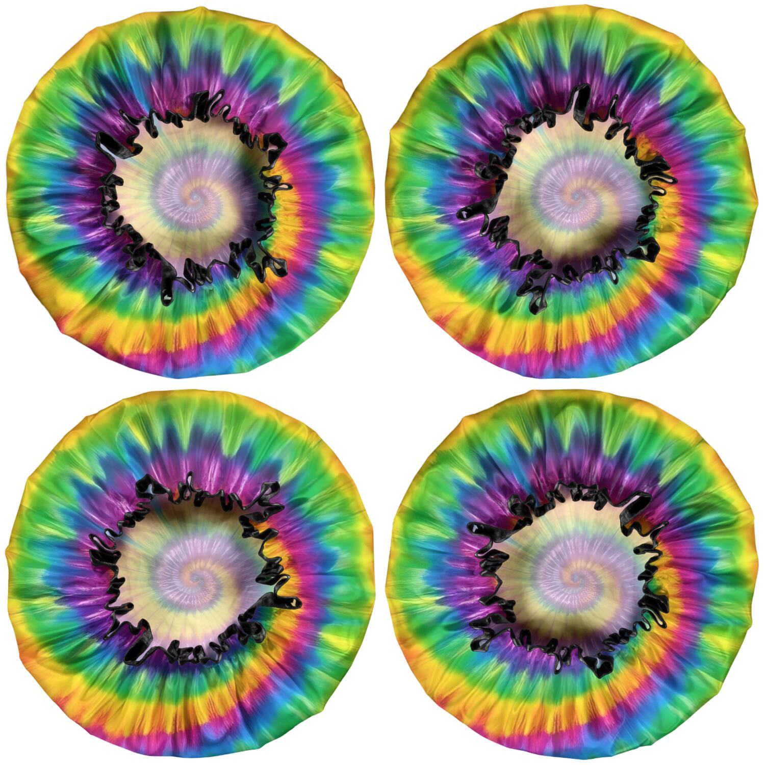 Shower Caps,Rainbow Tie Dye Mandala Pattern Waterproof Shower Cap for Women 4 Pieces,Double Reusable Hair Cover for Shower PEVA Elastic Stretch Hem