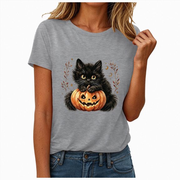 Leey-World Halloween Tshirts Women Vintage Halloween Pumpkin Shirt Women Halloween Graphic Tees Casual Fall Tops Women Fall Pumpkin T-shirt Halloween Gifts Casual Short Sleeve Autumn Tshirt