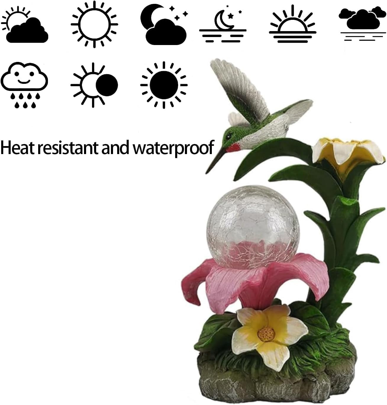 Resin Hummingbird Solar Light with Flower Garden Decorations,Waterproof Statues and Figurines Light Garden Art for Patio Lawn Yard Decorations (Resin Hummingbird Solar2)
