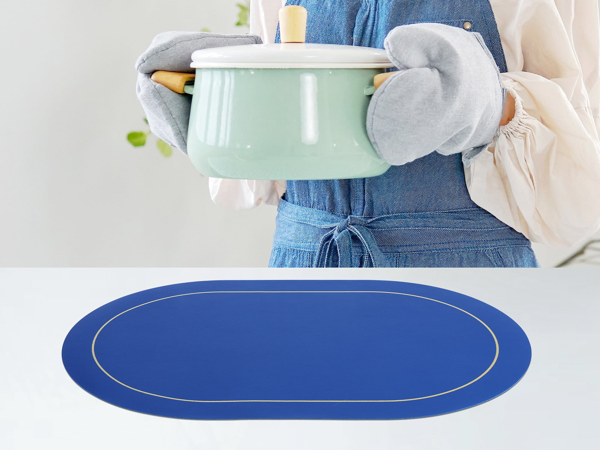 Unique Bargains Set of 6 Faux Leather Placemats Blue