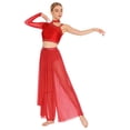 thumbnail image 2 of Doomiva Women Lyrical Dance Outfit Modern Contemporary Dancewear Single Long Sleeve Tank Top Wide Leg Pants Red M, 2 of 7
