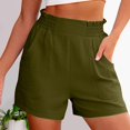 thumbnail image 6 of Tnhcen Women's High-Waisted Elastic Cargo Shorts with Ruffled Waist – Loose Fit Casual Shorts with Pockets Stretchy Waistband Comfortable Solid Shorts for Women S-2XL, 6 of 9