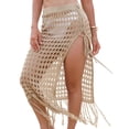 thumbnail image 2 of Women'S Swimsuit Cover Up Summer Hollow Out Crochet Maxi Knit Skirts with Tassels Khaki M, 2 of 9