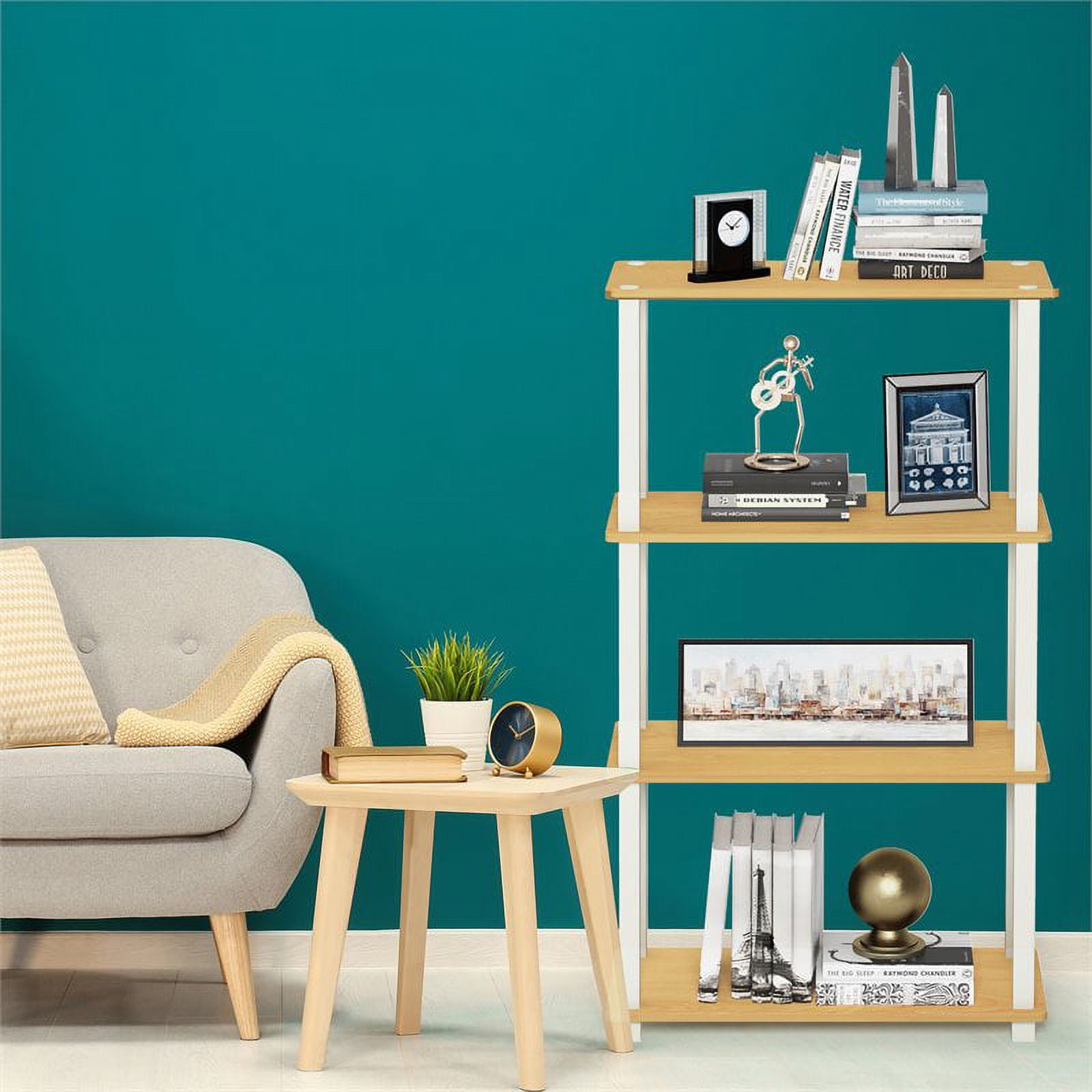Furinno Turn-S-Tube 23.6â€ W x 11.4 D x 43.25 H 4-Shelf Decorative Shelves, Beige and White