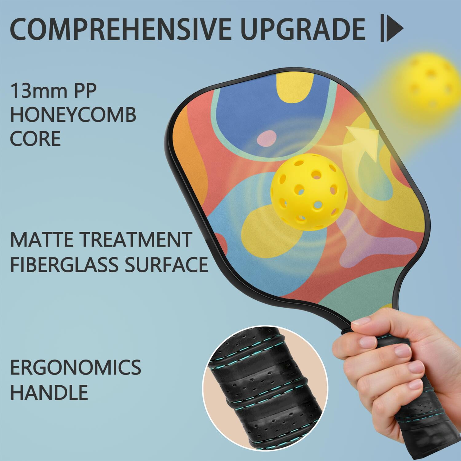 Pickleball Paddles Set Of 2, Fiberglass Surface, Tropical Jungle Print, 4 Balls & Bag
