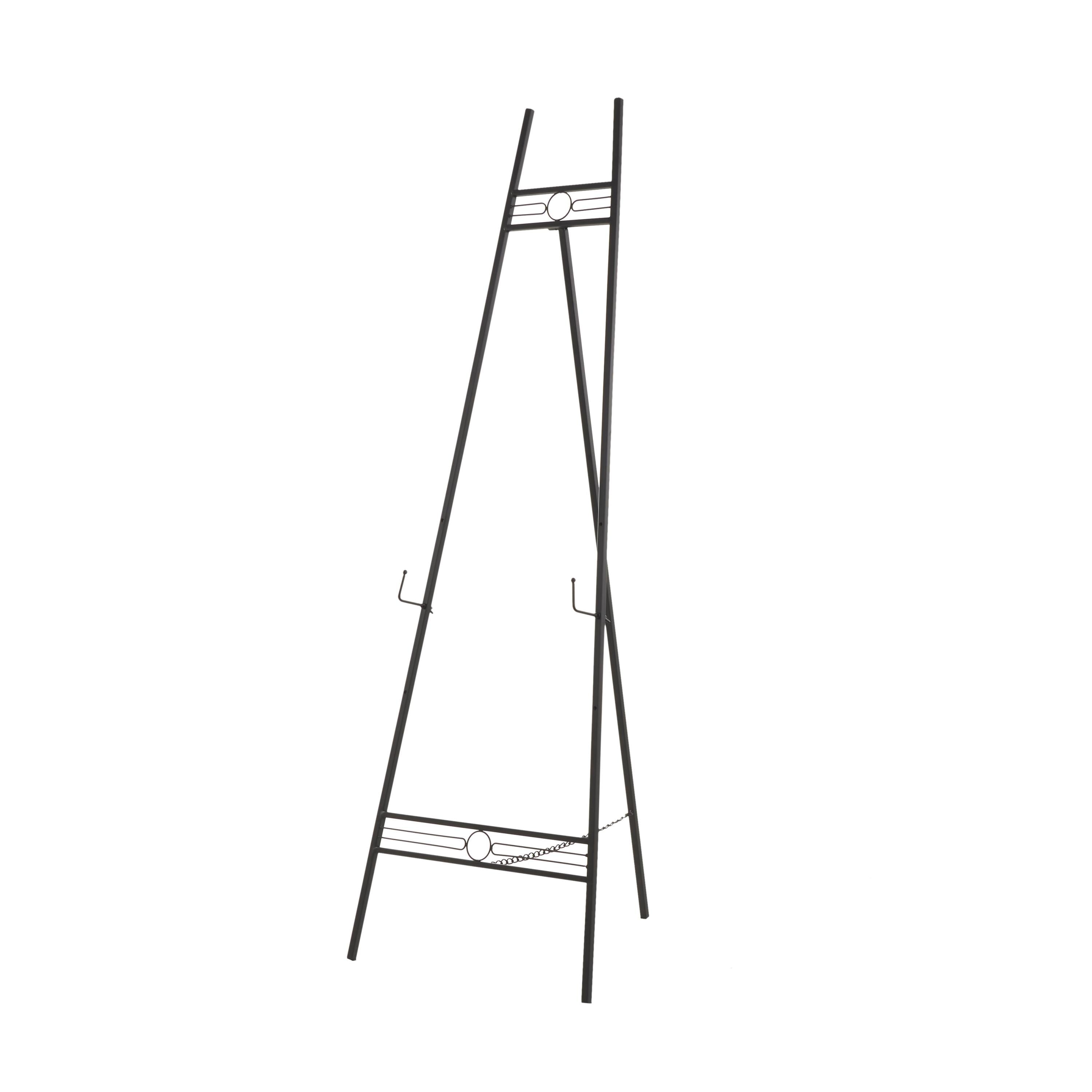 DecMode Black Metal Geometric Tall Adjustable 3 Tier Display Easel with Chain Support, 20" x 18" x 56"