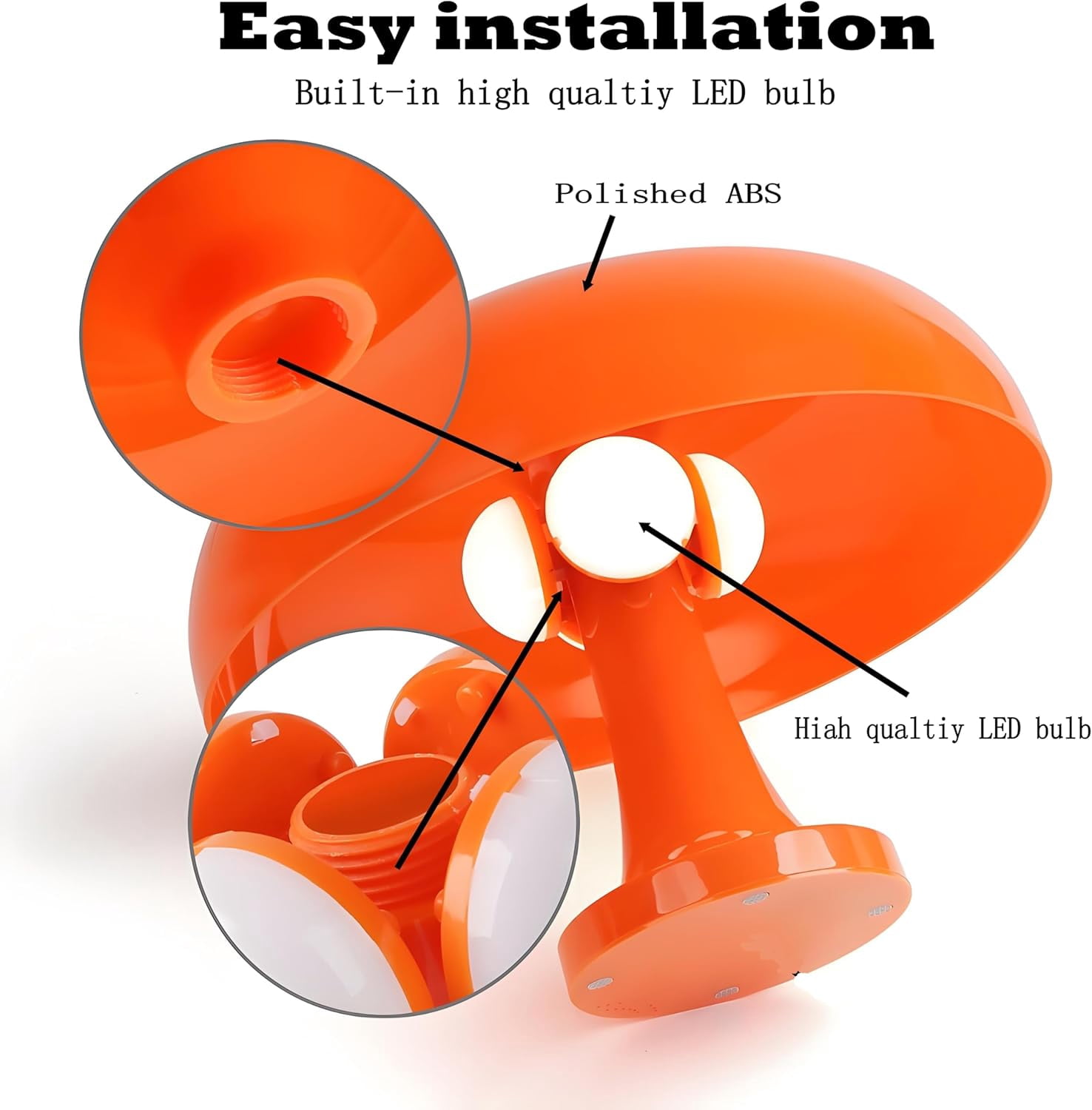 Hnjugfe Midcentury Modern 1-Light LED Desk Lamp Mushroom Table Lamp, Dimmable Table Lamp for Bedroom, Orange Adjustable Light Color Temperature Lighting Home Decor Night Light for Bedside