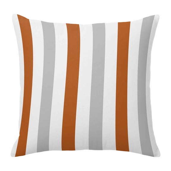 Burnt Orange Grey Stripe Pillow Covers 18x18 Inch, Modern Farmhouse Vertical Striped Linen Pillowcase with Invisible Zipper, Decorative Throw Pillow Covers Cushion Case for Couch Sofa Bed Living Room