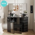 thumbnail image 1 of Vanity Table with LED Tri-Fold Mirror, 5 Rotating Drawers, Built-In Power Outlets & USB Ports, Shelves and Stool – Makeup Dressing Table for Women and Girls, 1 of 7