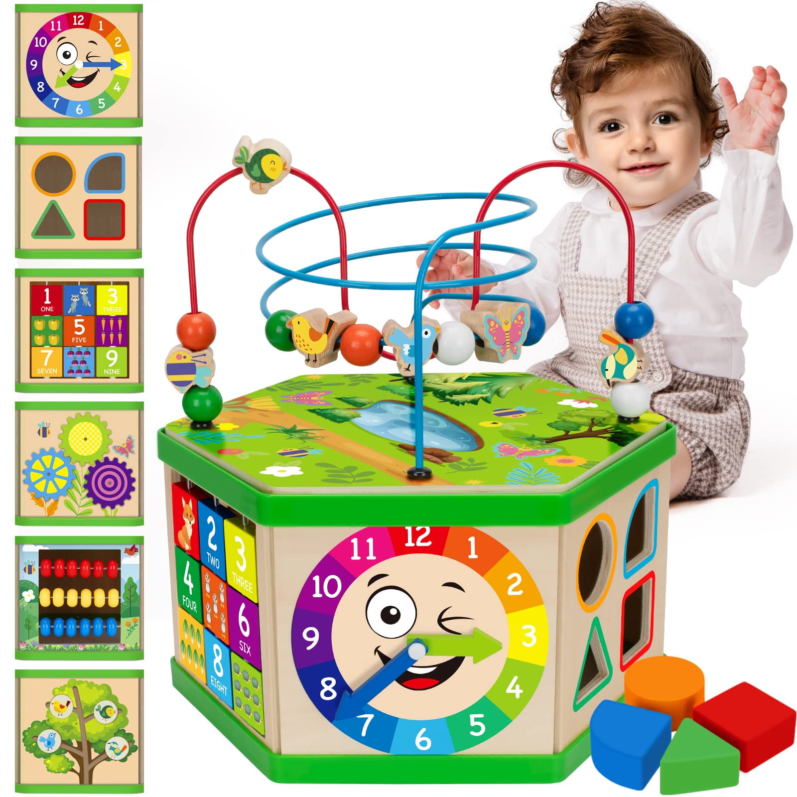 Wooden Activity Cube for Year old, 12-18 Month Boys Girls,