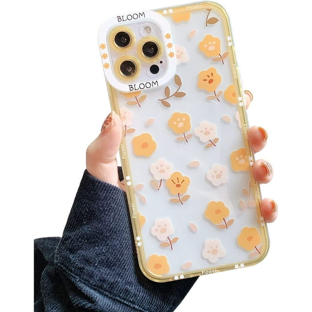 Compatible with iPhone 7plus/8plus Phone Case Cute Elegant Flower Transparent Phone Case for Women Soft Silicone Shockproof Camera Protection Clear Cover Bumper(Yelllow)