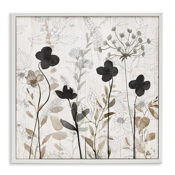 Stupell Industries Farmhouse Wild Blooms Botanical Pattern White Framed Giclee Art, 17 x 17, by Livi Finn