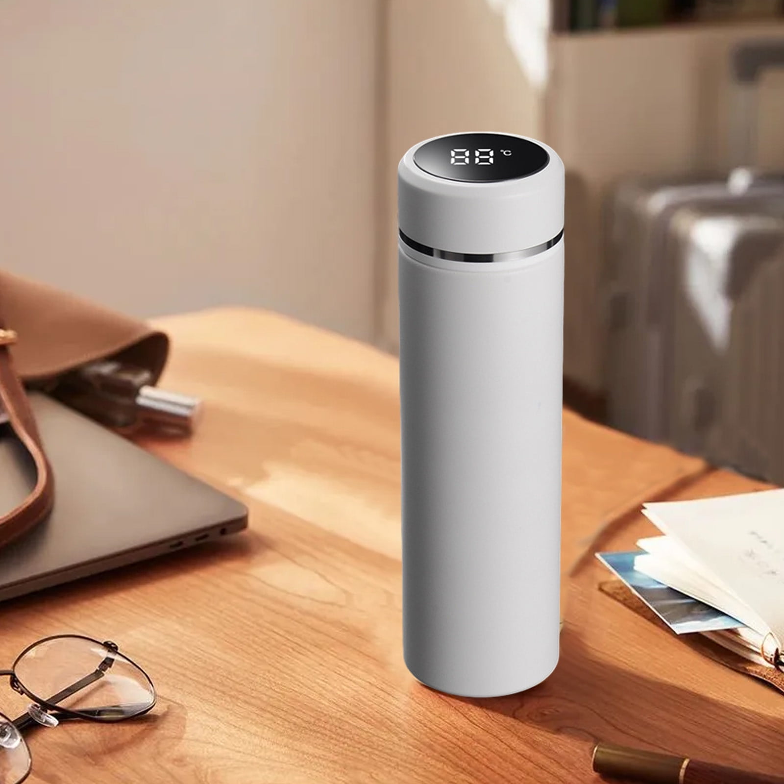 LSLJS Stainless Steel Insulated Water Bottle, 17oz Poratble Vacuum Tumbler Cup with Temperature Digital Display, Hot & Cold Double Walled Thermos Simple Style BPA-Free Reusable Sports Water Bottle