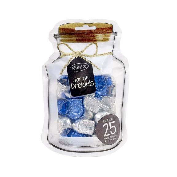 Rite Lite "Jar" of Dreidels, Spin the Dreidel Hanukkah Game with 25 Silver/Blue Pieces