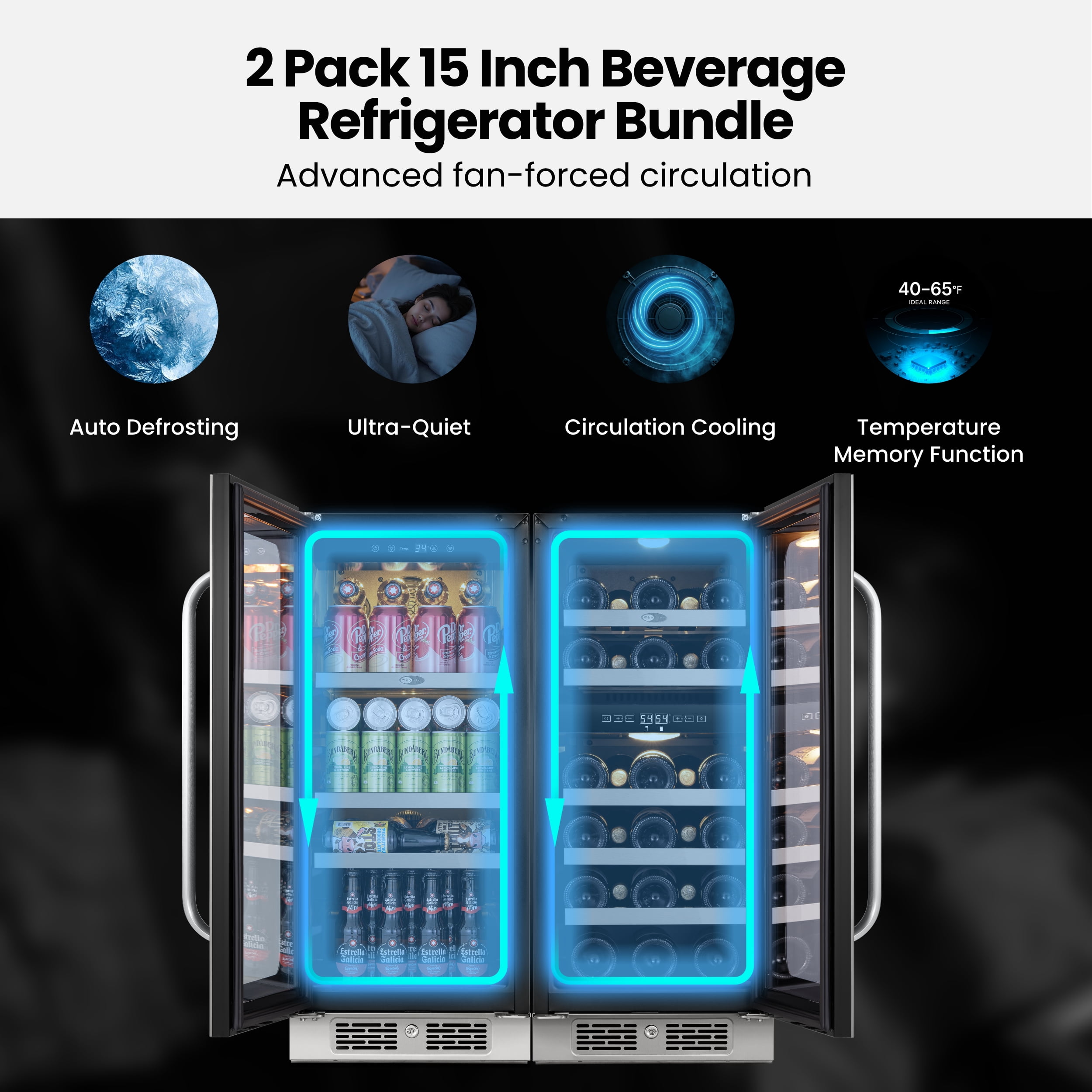 Whynter 30" Wine and Beverage Refrigerator, 29 Bottles Dual Zone Wine Fridge and 80 Cans Beverage Fridge Cooler with Stainless Steel Door Framed
