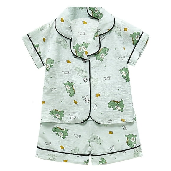 Sunnyoo Pajamas for Girls Cotton Short Sleeve Button-Down Sleepwear Set,2-Piece,Sizes 6M-4T