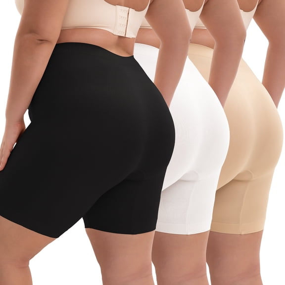 INNERSY Plus Size Slip Shorts for Women Stretchy High Waist Boyshorts Underwear 3 Pack(3XL,Mix)