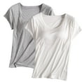 thumbnail image 2 of Yubnlvae Women's 2-Pack Shirt with Built-in Bra Padded Crewneck Short Sleeve Athletic Top - (Breathable Comfort | Solid Color | Layering Essential) (U | 4XL), 2 of 7