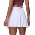 thumbnail image 3 of Pdbokew Women's Pleated Tennis Skirt Golf Skirt Athletic High-Waisted Belted Pocket Lined Shorts Fitness White L, 3 of 7
