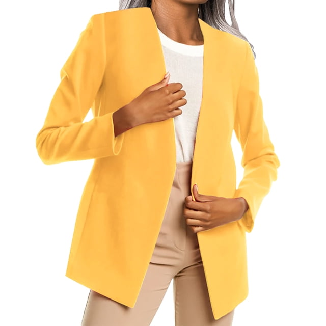BYHONG Veste Cardigan à Manches Longues Mode Décontractée pour Femmes Jaune TG