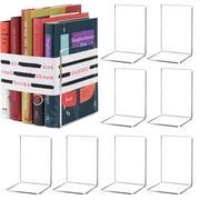 Acrylic Book Ends 8 Pcs, Clear Bookends for Shelves, Transparent Bookend Organizer, Book Holder Stand Decorative, Book Stoppers for Heavy Duty Books, CD, File, Video Games