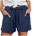 thumbnail image 3 of Loopsun Womens Summer Solid Linen Drawstring Loose Wide Leg Soft Casual Daily Wear Fashion Shorts Navy, M, 3 of 5