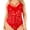 RED, variant on Lace Faux Fur Teddy Bodysuit Sheer Floral One Piece Faux Fur Trim Strappy Halter Neck Lingerie