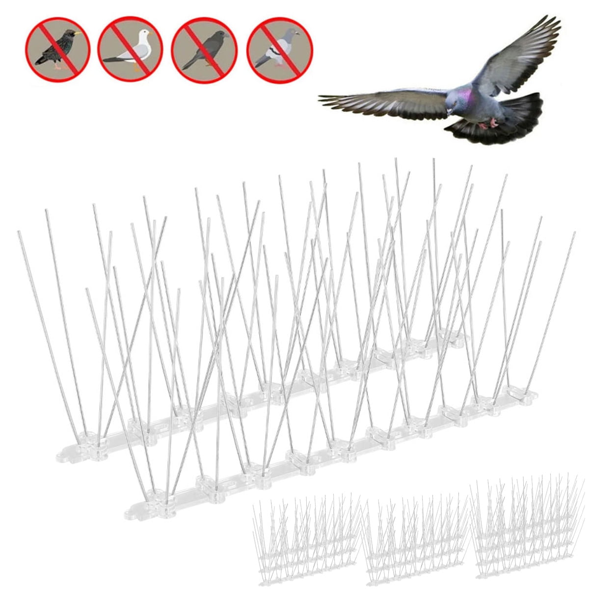 Bird Repellent Spikes for Fence Roof Mailbox Window Durable Bird Deterrent Spikes with Stainless Steel OFFO Bird Spikes Pre-Assembled for Pigeons Small Birds Cover 16.4 Feet/5 Meters Matte Black 