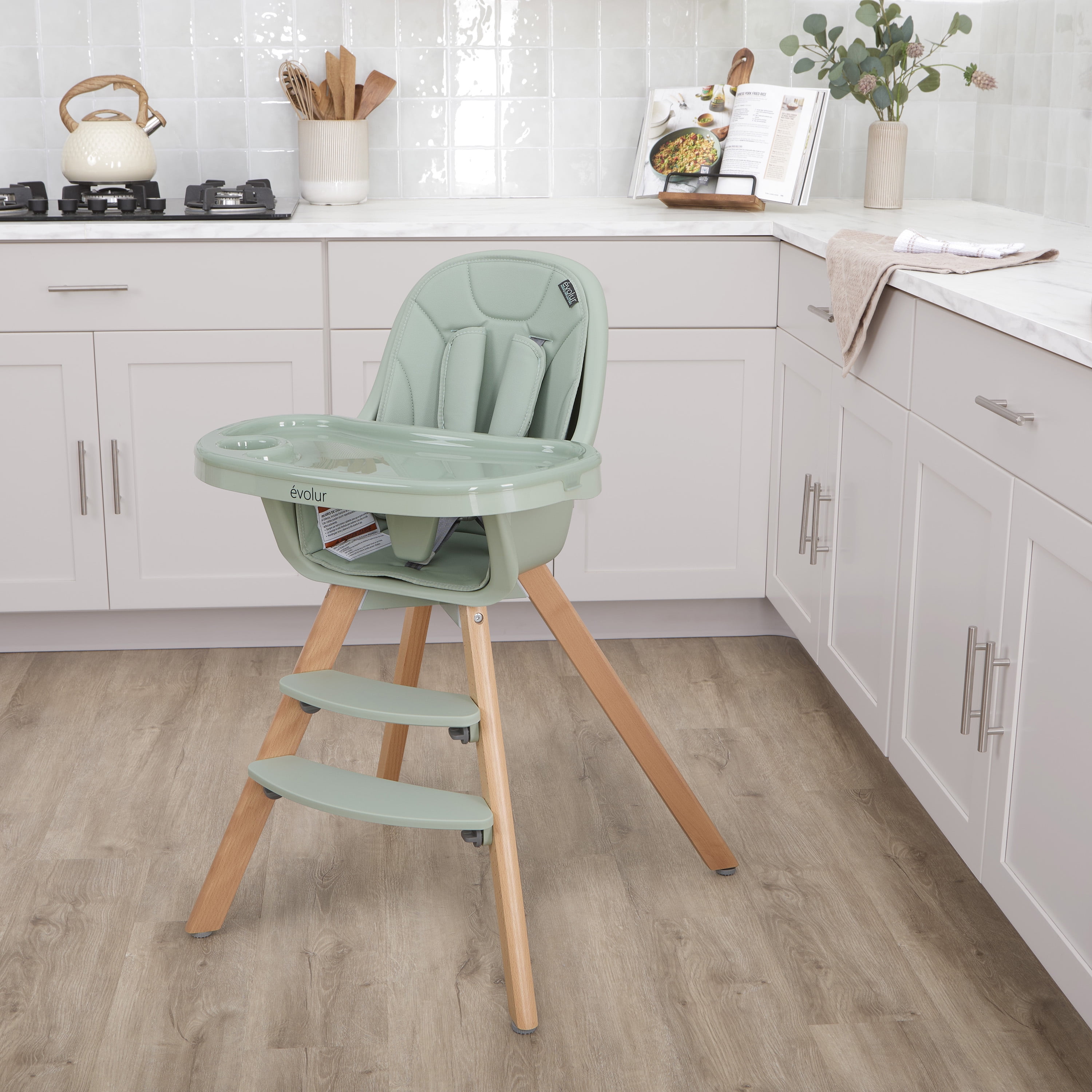 Evolur Zoodle 2-in-1 High Chair Booster Feeding Chair with Modern Design, Sage Green
