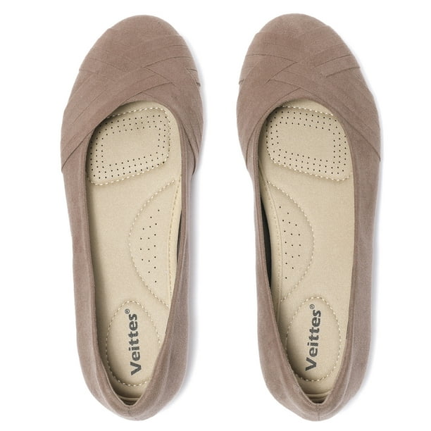 Ataiwee Women's Wide Width Flat Shoes, Classy Soft Round Toe Cross Line