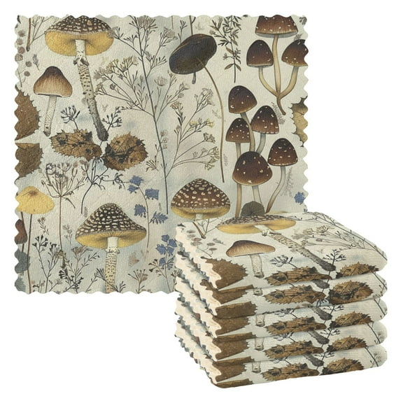 Ryvnso Retro Mushrooms Pattern Kitchen Towels Dish Clothes for Drying Dishes Cleaning Absorbent Set of 6