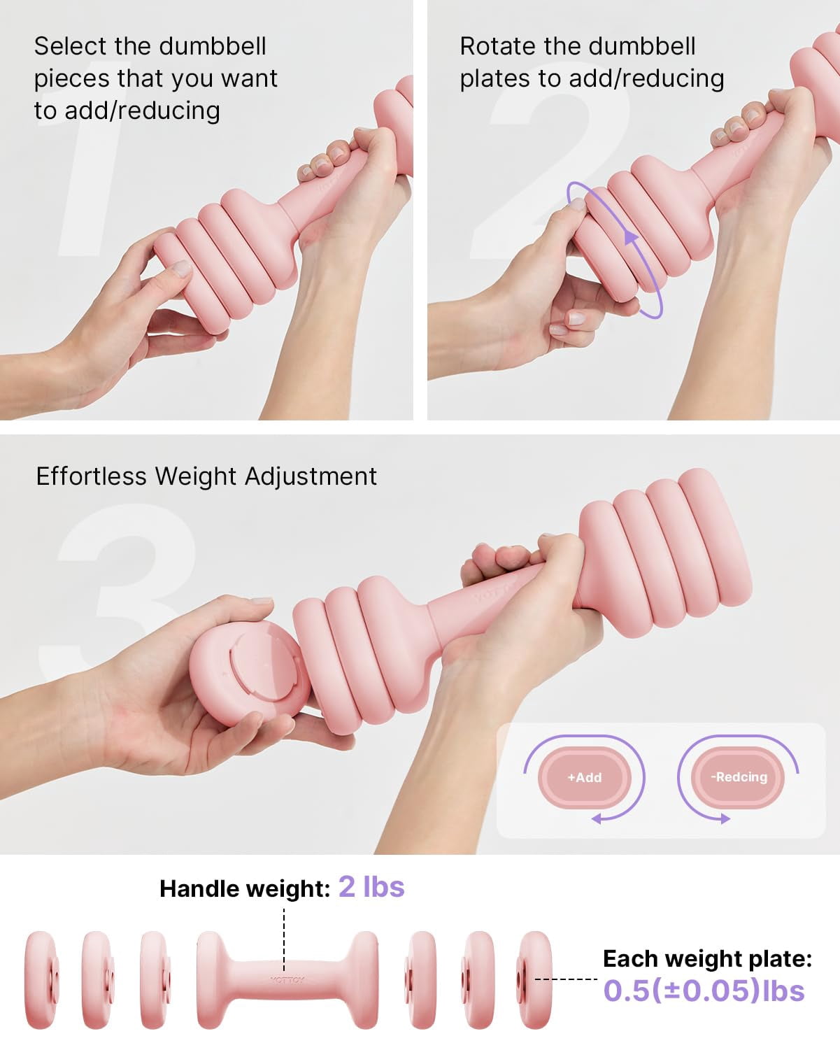 Adjustable Dumbbell Set Of 2  4-in-1 Hand Weights For Women At Home Compact Free Dumbbells With Soft Grip And Base 2-5 Lbs Each Gym