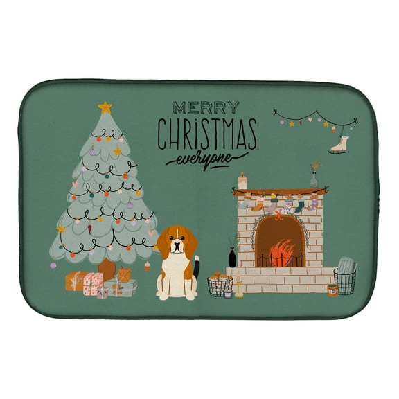Tricolor Beagle Christmas Everyone Dish Drying Mat