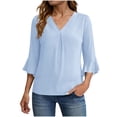 thumbnail image 1 of Camisas de Manga Larga de Ajuste Seco para los Hombres Color Sólido V-Cuello Ruffle Manga Blusa de Gasa, Camisas de Manga Larga Casual de las Mujeres Primavera Moda Superior, 1 of 4